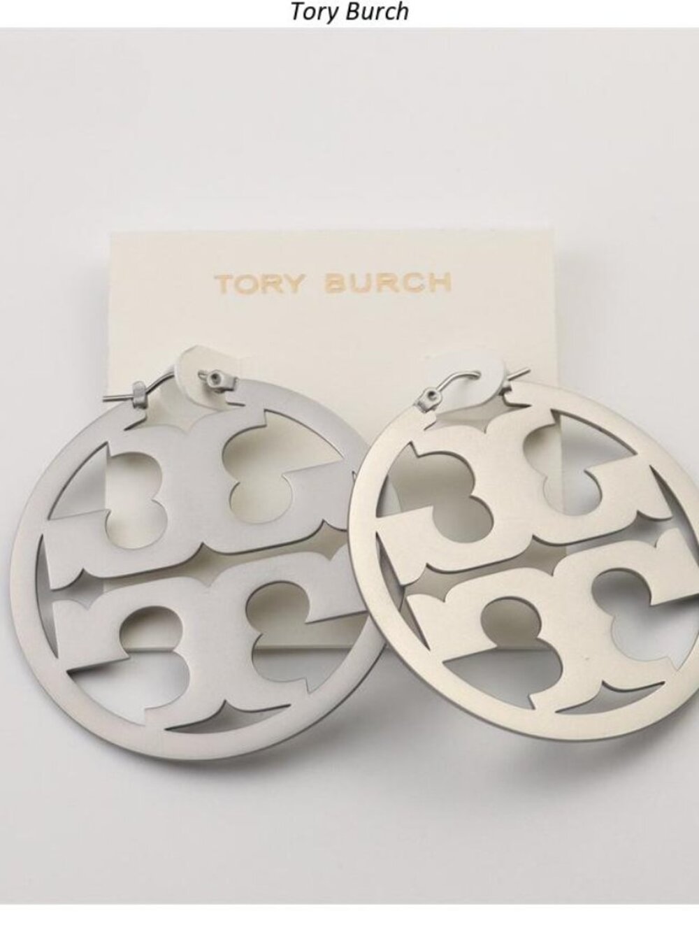 Tory Burch Silver-Tone Cutout Logo Hoop Earrings